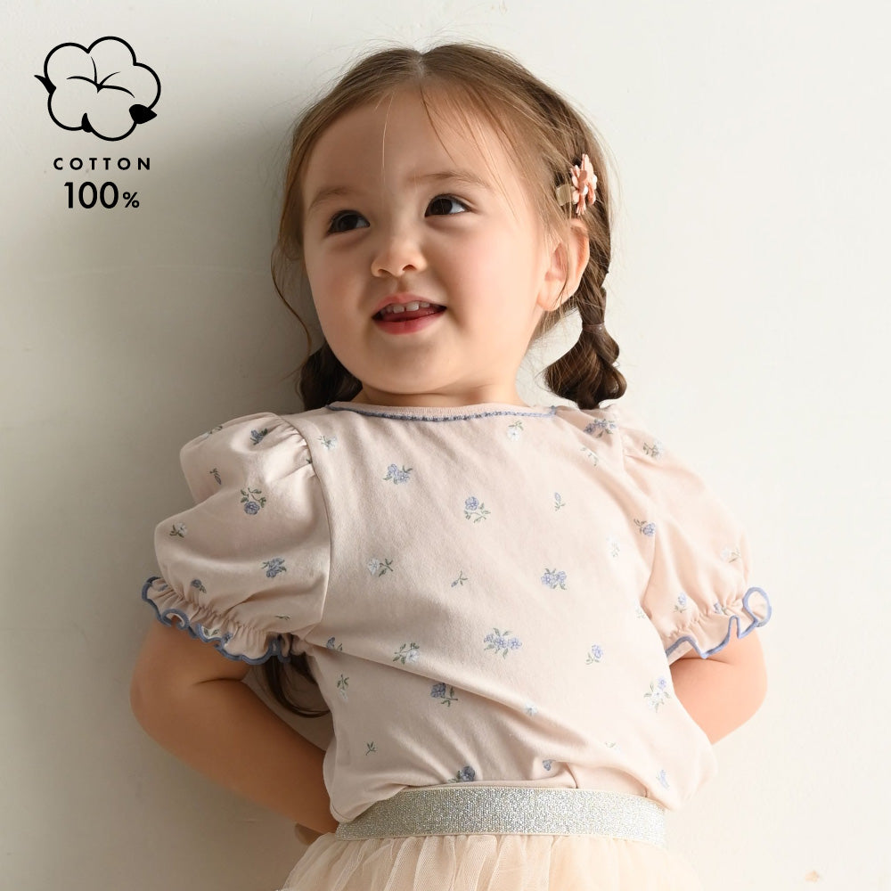 ミュゲブルマリン花柄 ベージュ 半袖Tシャツ パフスリーブ パフスリーブ 半袖 Tシャツ – PUPPAPUPO オフィシャルストア