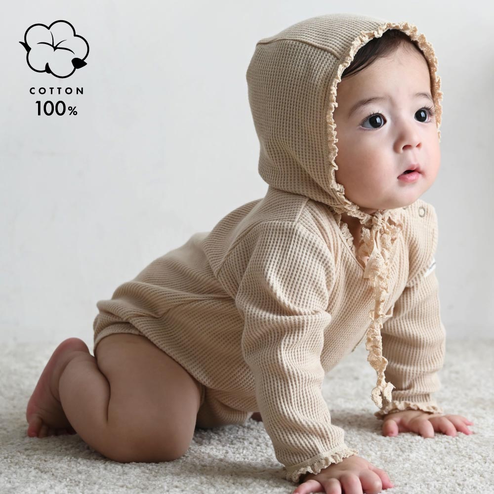 長袖 ロンパース ボンネット付き ワッフル – PUPPAPUPO