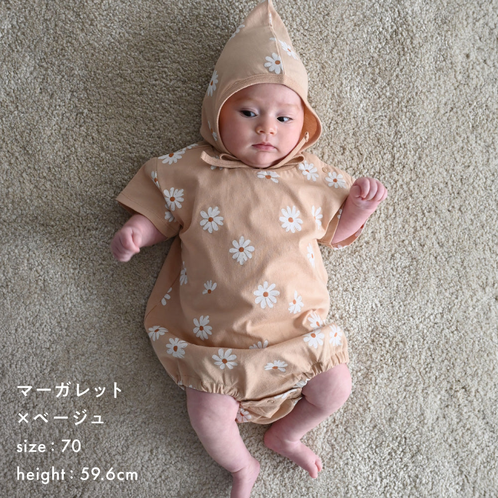 半袖 ロンパース ボンネット付き