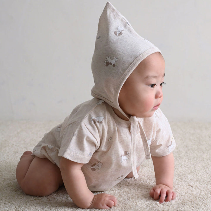 半袖 ロンパース ボンネット付き