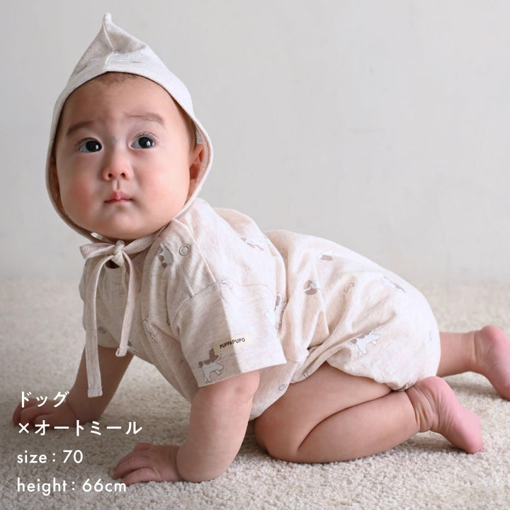 半袖 ロンパース ボンネット付き