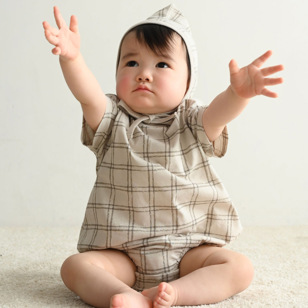 半袖 ロンパース ボンネット付き