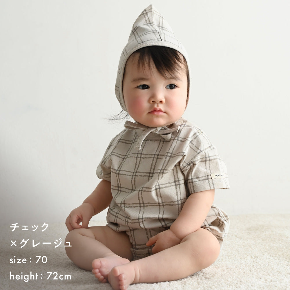 半袖 ロンパース ボンネット付き