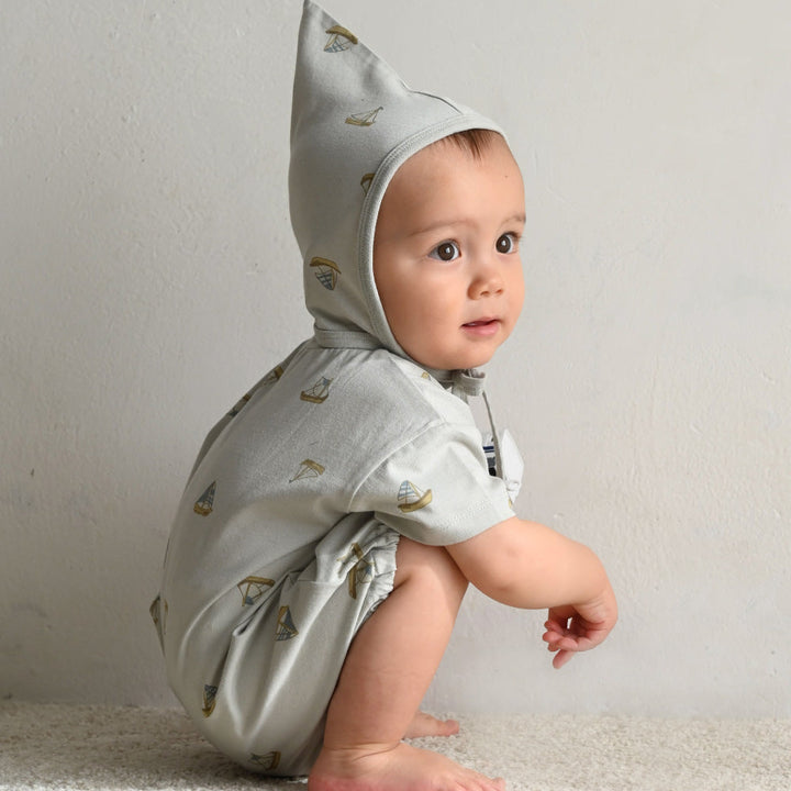 半袖 ロンパース ボンネット付き