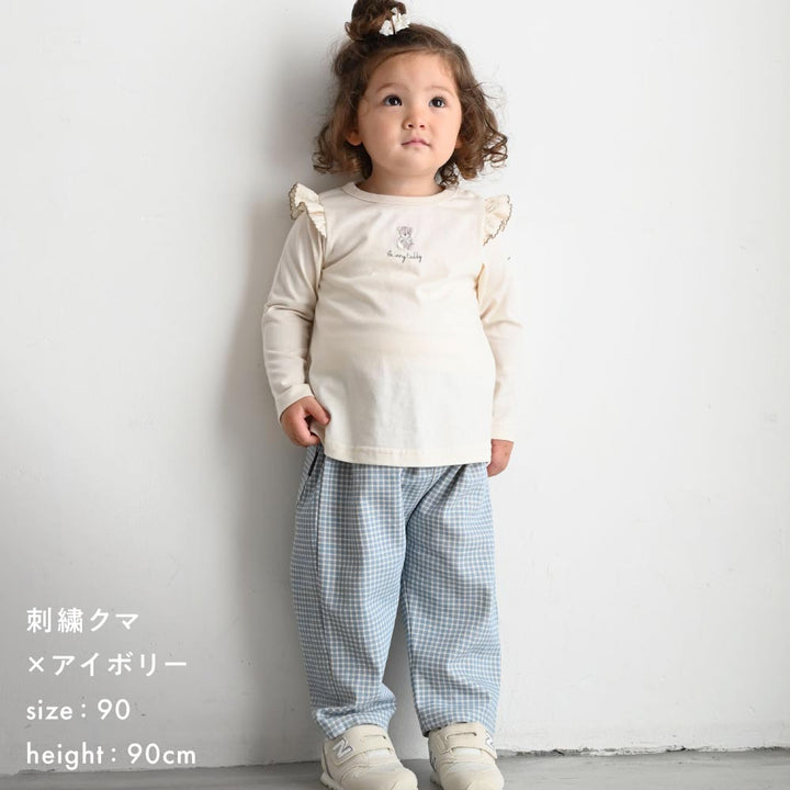 【秋冬】 長袖 肩フリル Tシャツ