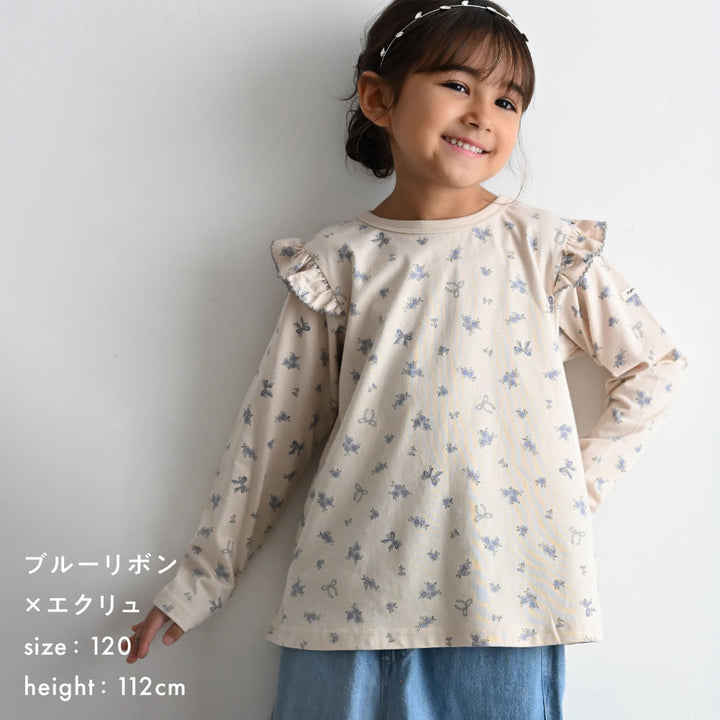 【秋冬】 長袖 肩フリル Tシャツ