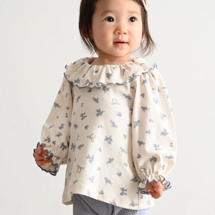 衿フリル 長袖 Tシャツ