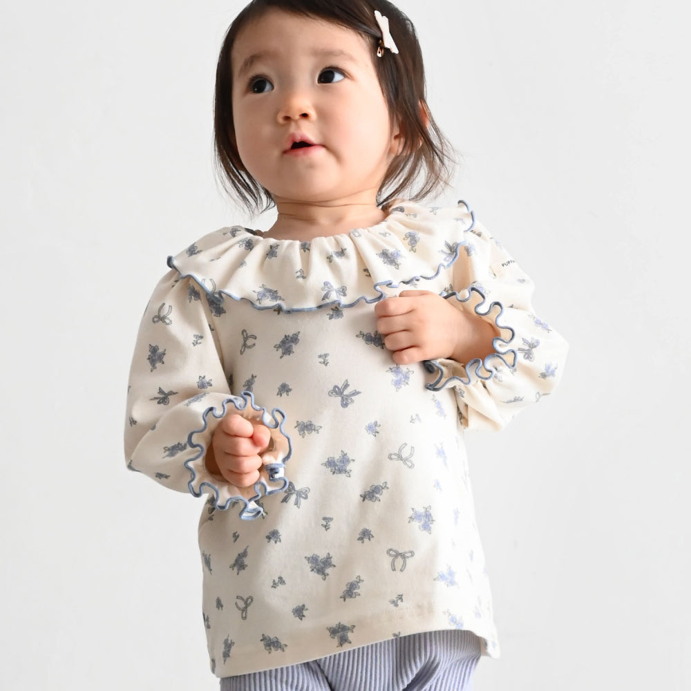 衿フリル 長袖 Tシャツ