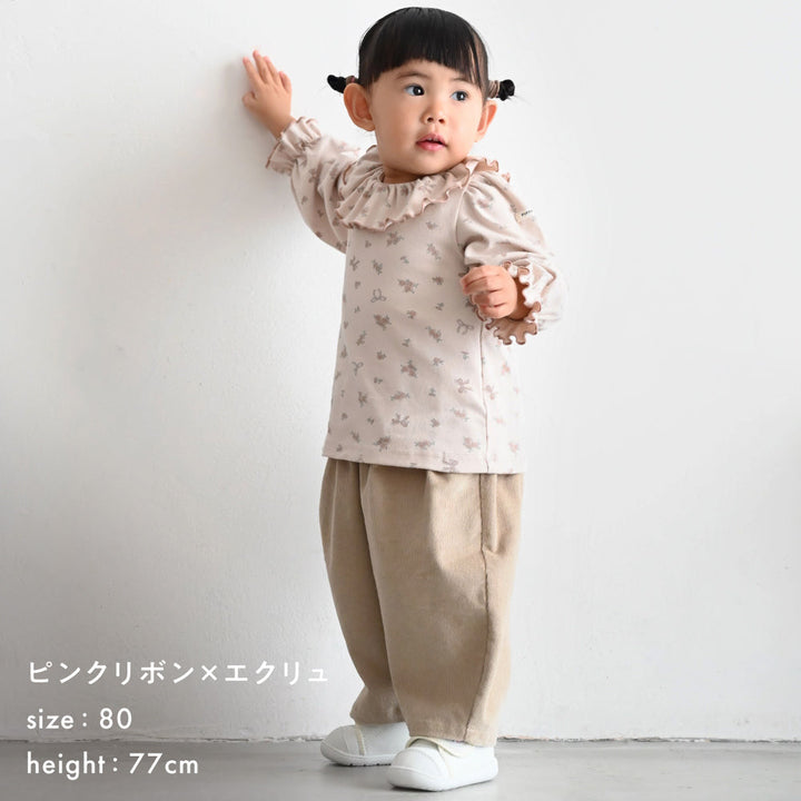衿フリル 長袖 Tシャツ