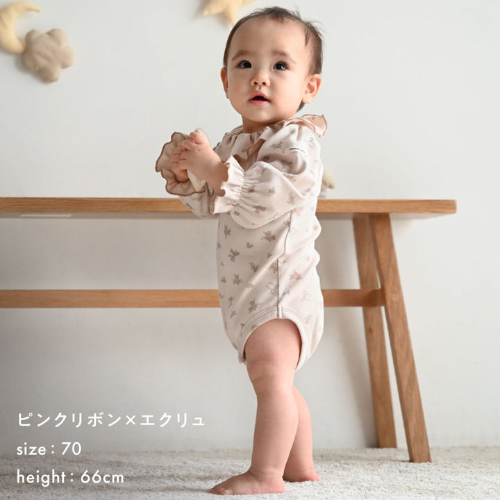 衿フリル 長袖 ロンパース