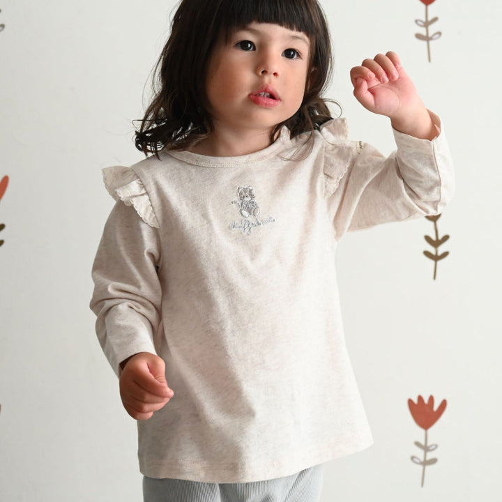 肩フリル 長袖 Tシャツ