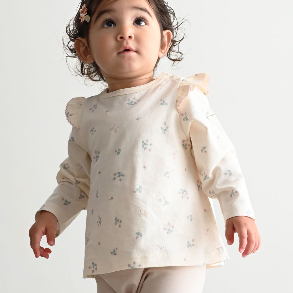 肩フリル 長袖 Tシャツ