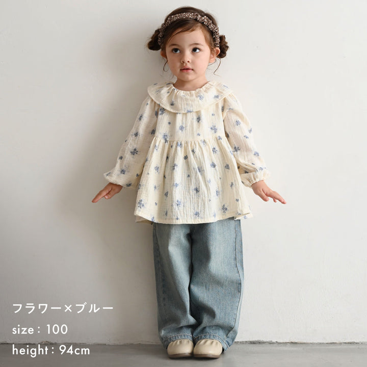衿フリル ブラウス ダブルガーゼ