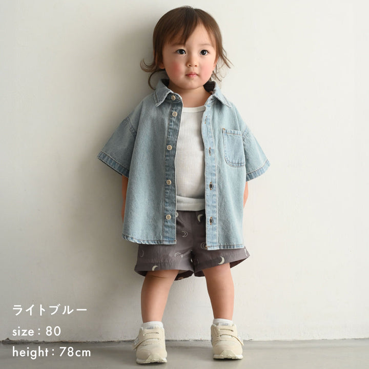 ステンカラー 半袖 シャツ デニム