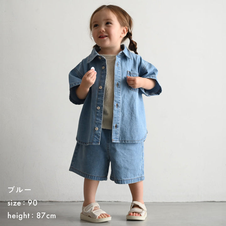 ステンカラー 半袖 シャツ デニム