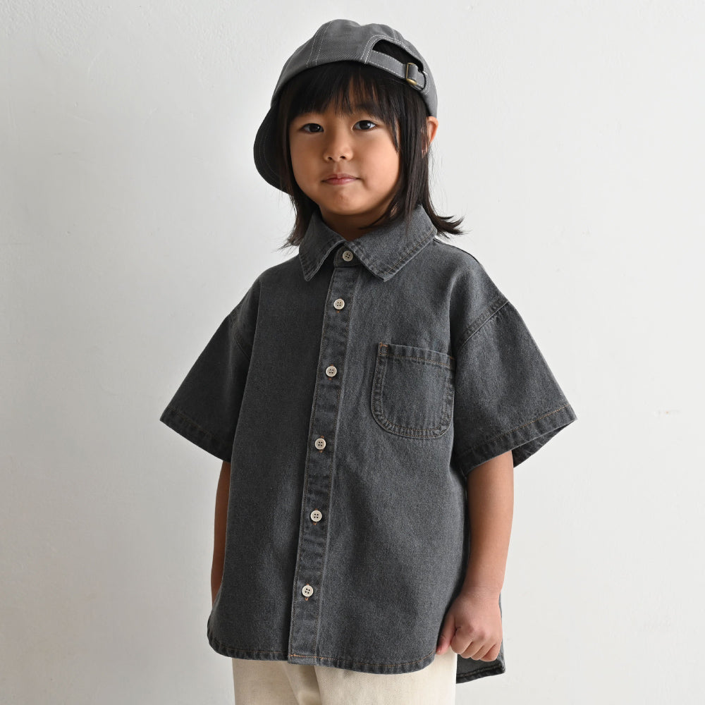 ステンカラー 半袖 シャツ デニム