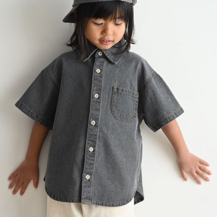 ステンカラー 半袖 シャツ デニム