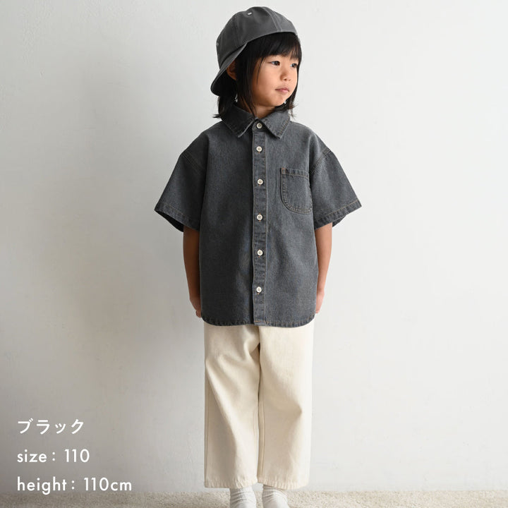 ステンカラー 半袖 シャツ デニム