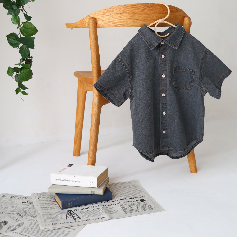 ステンカラー 半袖 シャツ デニム