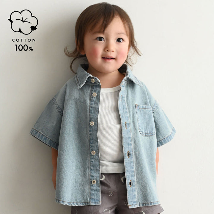 ステンカラー 半袖 シャツ デニム