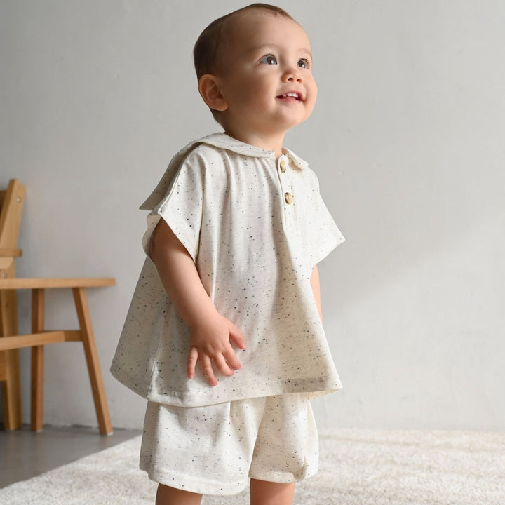 セットアップ セーラーカラー 半袖 シャツ ショートパンツ ネップ