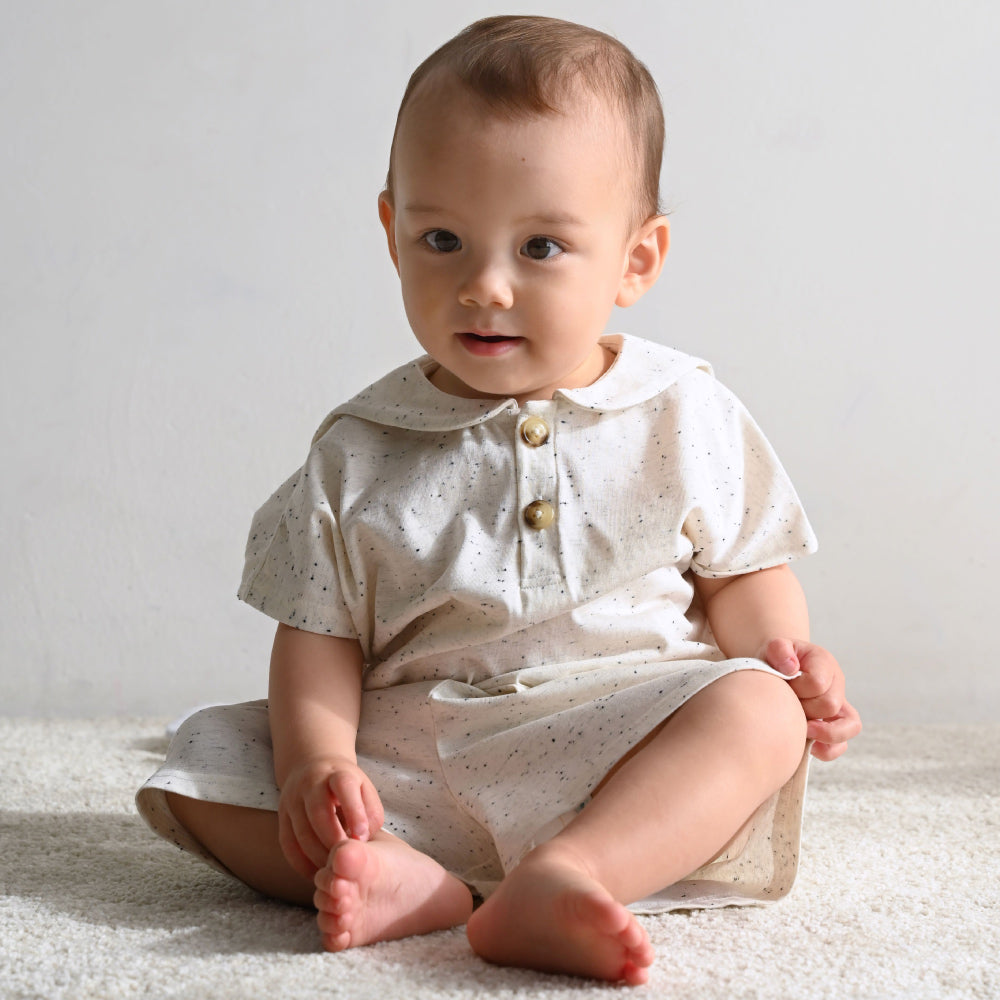 セットアップ セーラーカラー 半袖 シャツ ショートパンツ ネップ