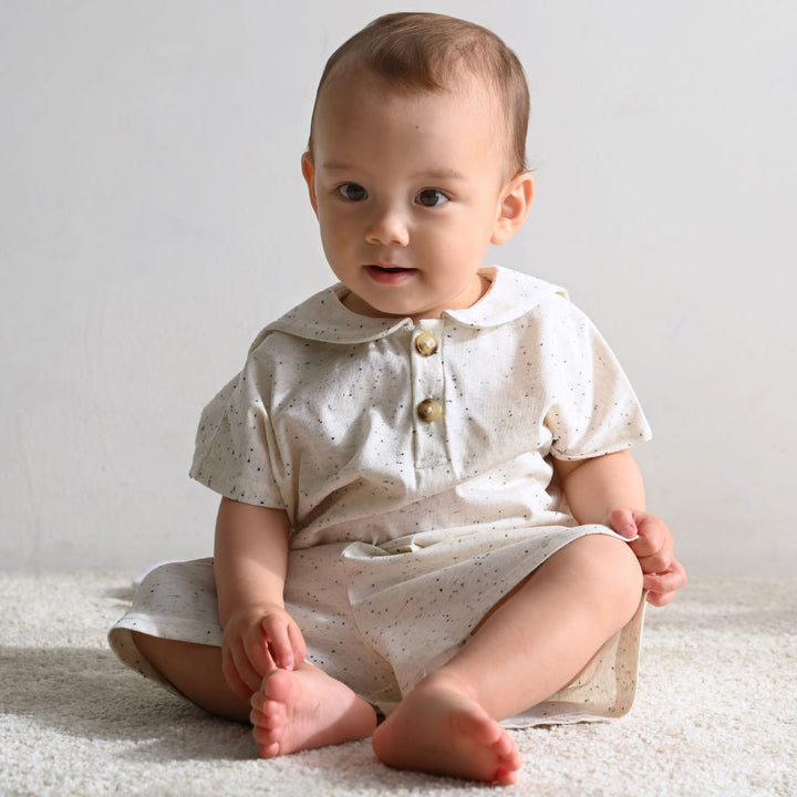 セットアップ セーラーカラー 半袖 シャツ ショートパンツ ネップ