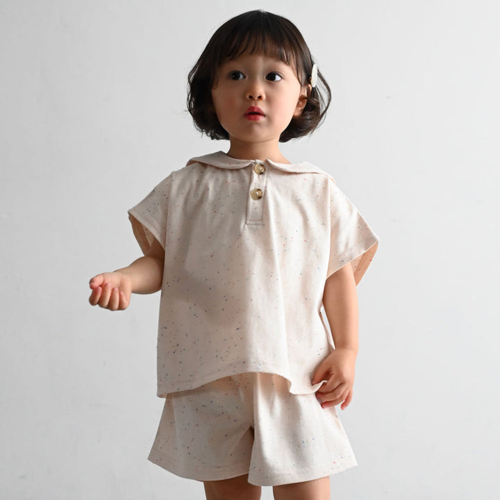 セットアップ セーラーカラー 半袖 シャツ ショートパンツ ネップ