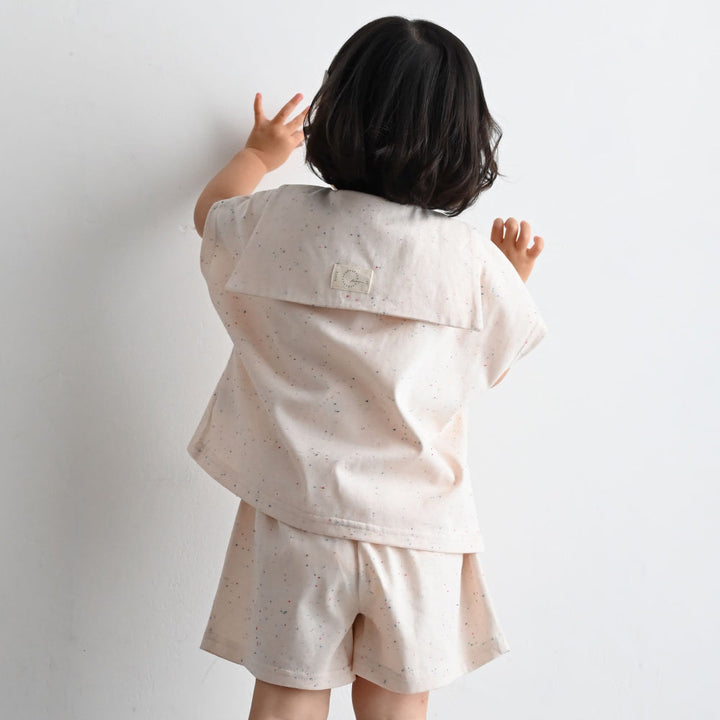 セットアップ セーラーカラー 半袖 シャツ ショートパンツ ネップ