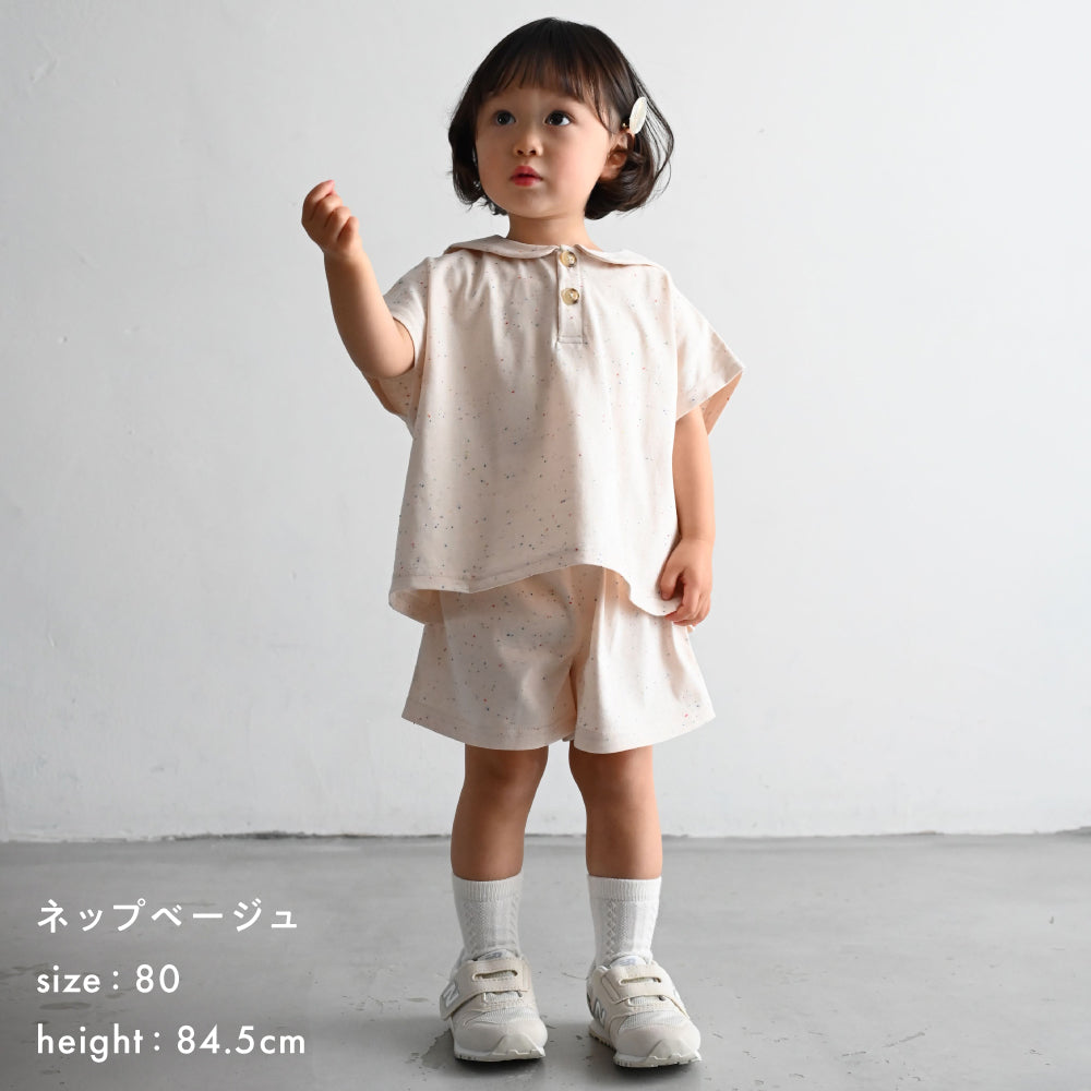 セットアップ セーラーカラー 半袖 シャツ ショートパンツ ネップ