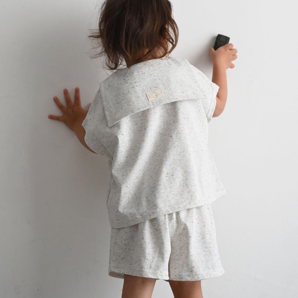 セットアップ セーラーカラー 半袖 シャツ ショートパンツ ネップ