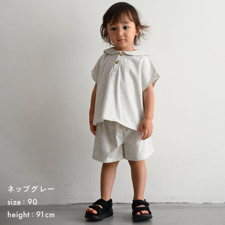 セットアップ セーラーカラー 半袖 シャツ ショートパンツ ネップ