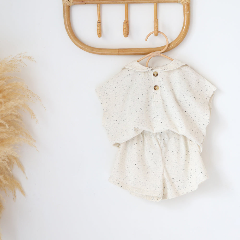 セットアップ セーラーカラー 半袖 シャツ ショートパンツ ネップ