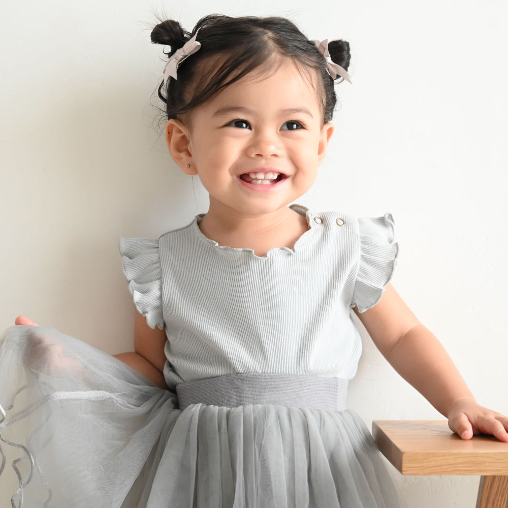 肩フリル ノースリーブ ロンパース テレコ