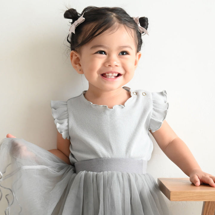 肩フリル ノースリーブ ロンパース テレコ