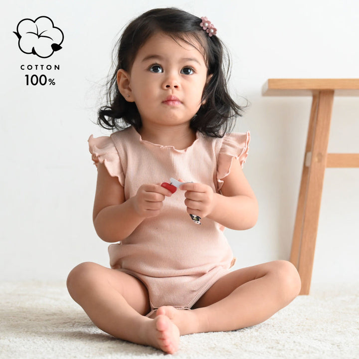 肩フリル ノースリーブ ロンパース テレコ