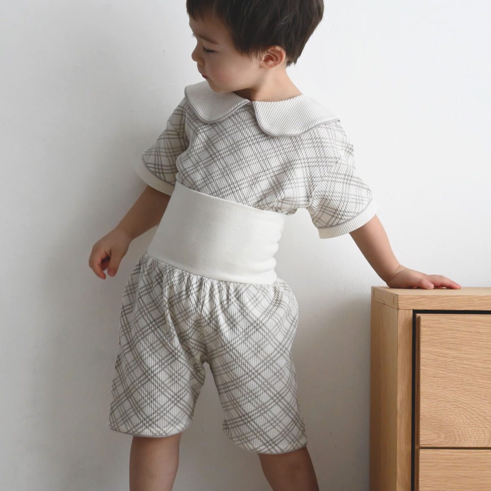 襟付き 半袖 パジャマ ワッフル