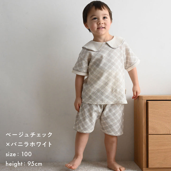 襟付き 半袖 パジャマ ワッフル