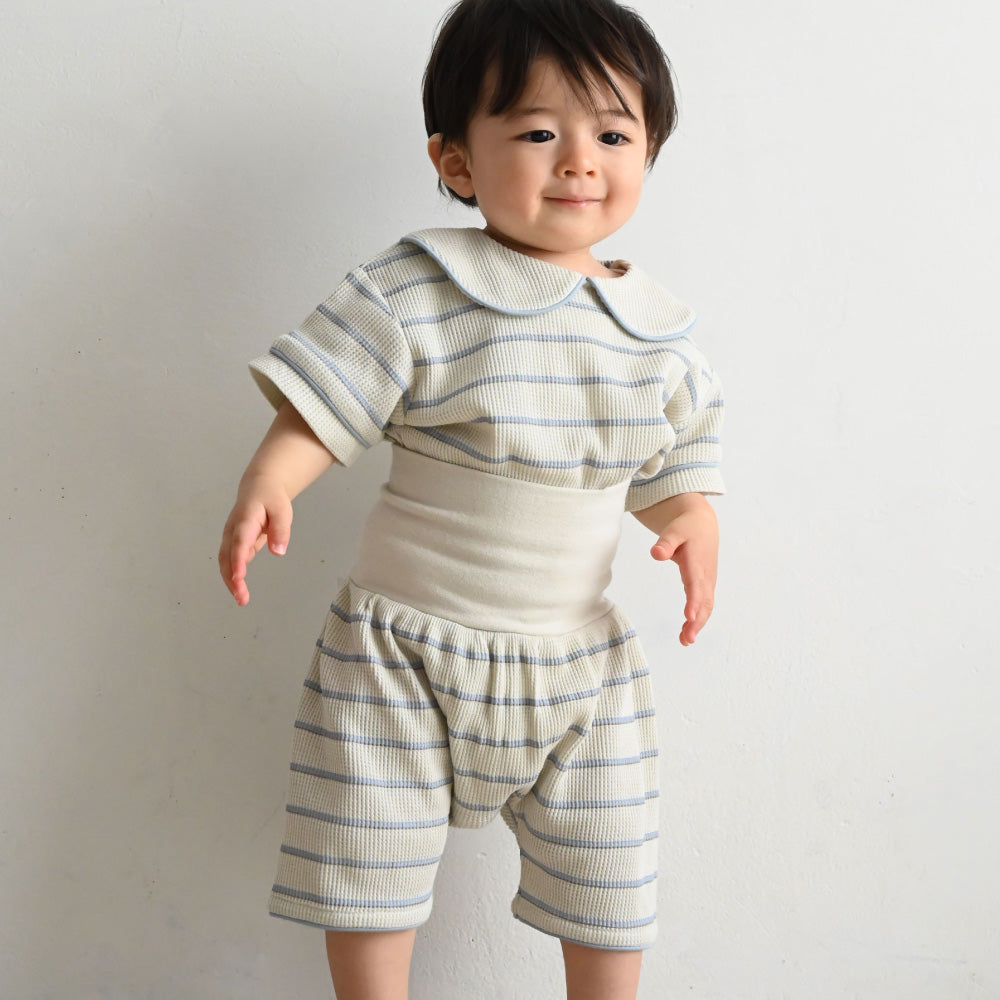 襟付き 半袖 パジャマ ワッフル