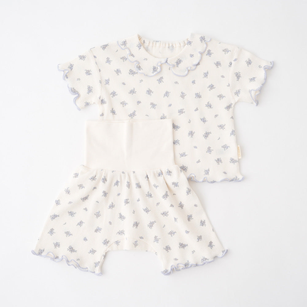 襟付き 半袖 パジャマ ワッフル