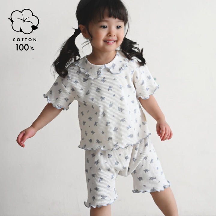 襟付き 半袖 パジャマ ワッフル