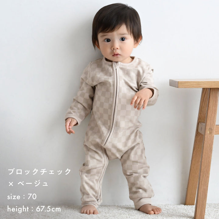 ダブルジップ ストレッチ 長袖 カバーオール