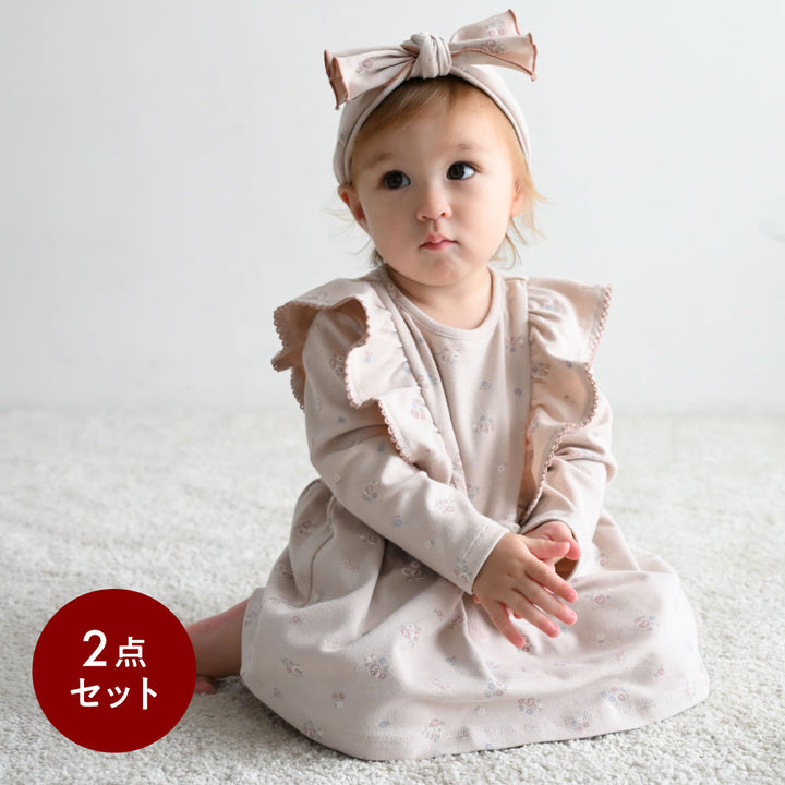 肩フリル チュニック ロンパース リボンセット