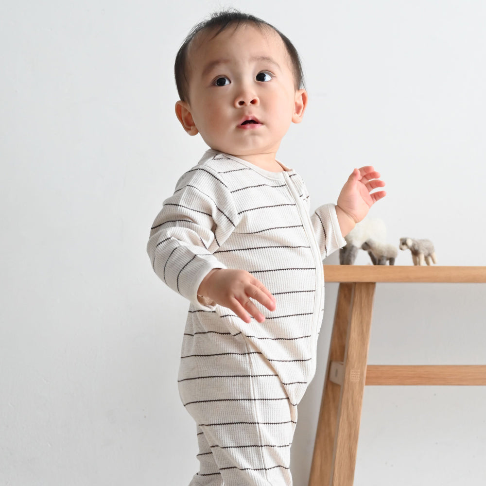 ダブルジップ 長袖 カバーオール ワッフル