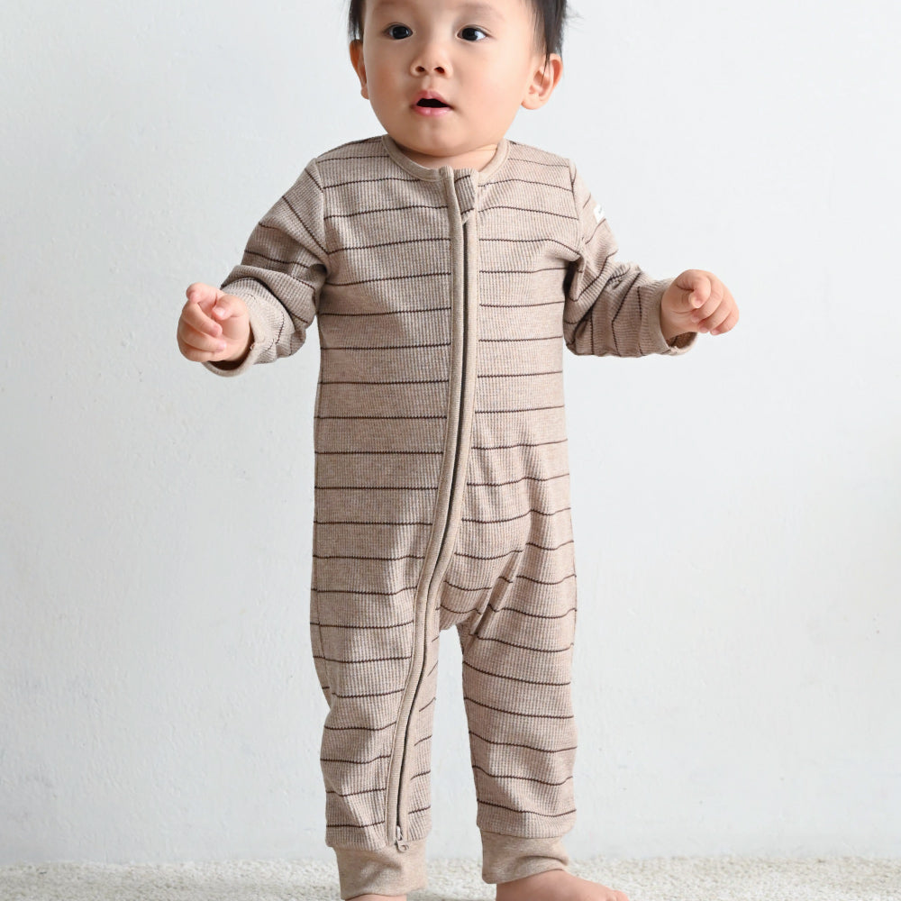 ダブルジップ 長袖 カバーオール ワッフル