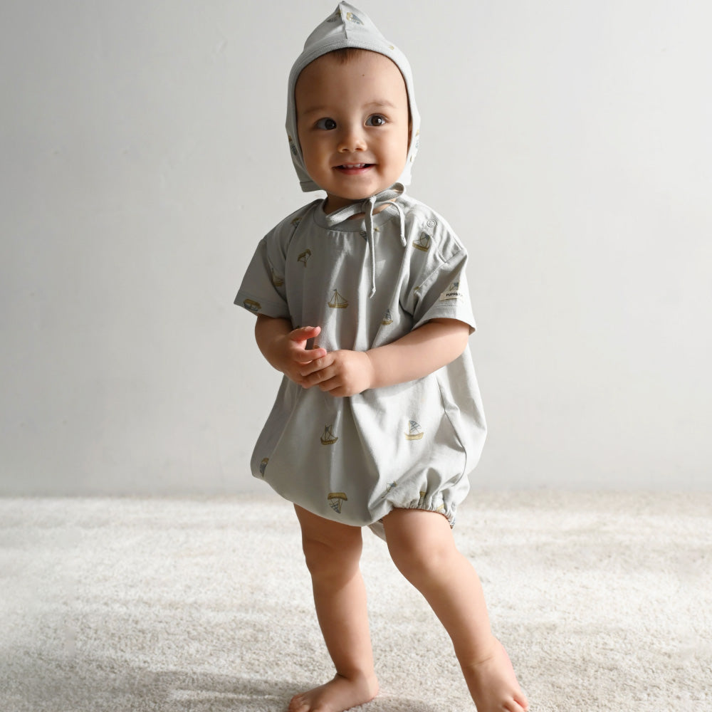 半袖 ロンパース ボンネット付き