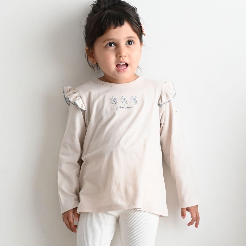 肩フリル 長袖 Tシャツ