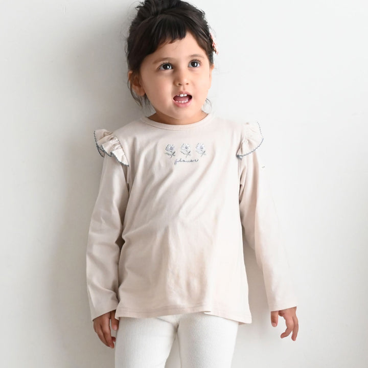 肩フリル 長袖 Tシャツ