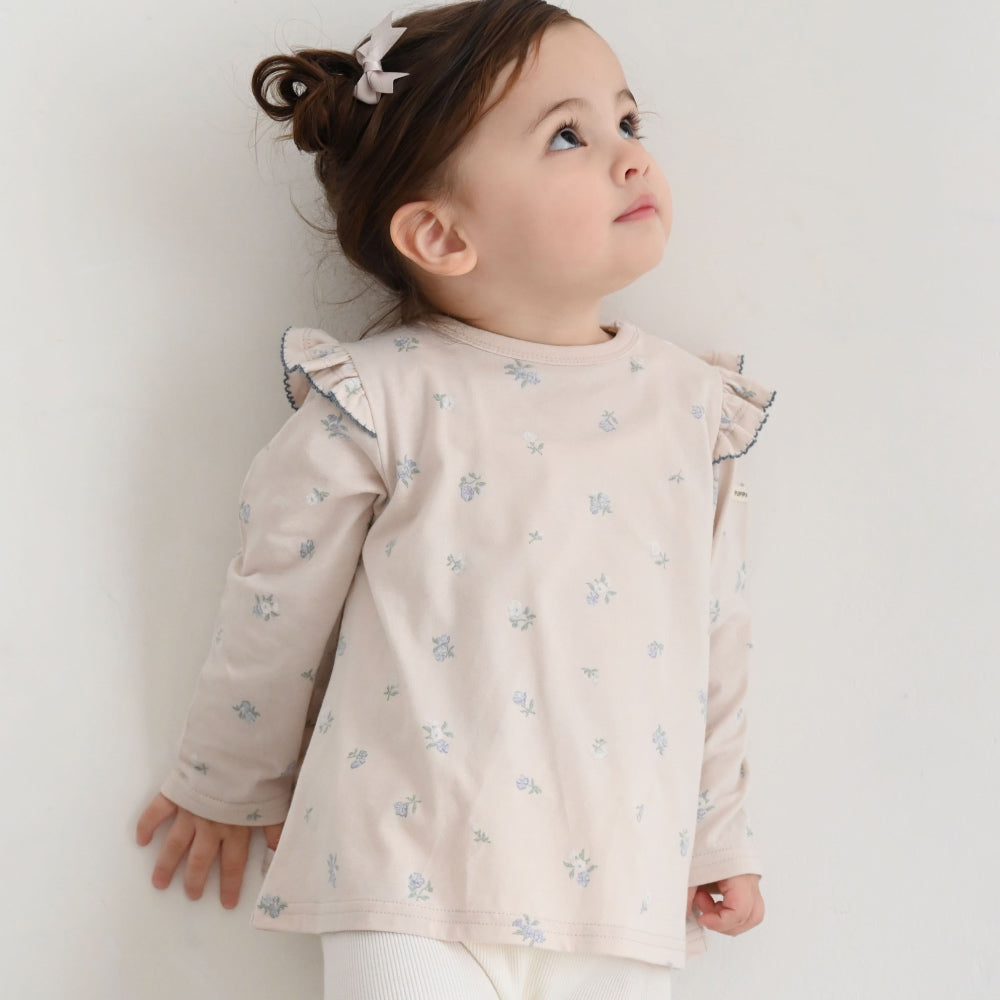 肩フリル 長袖 Tシャツ