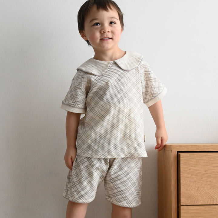 襟付き 半袖 パジャマ ワッフル